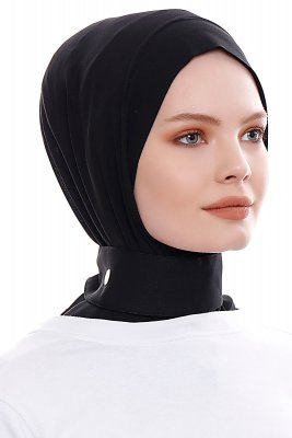 Narin - Schwarz Praktisch Fertig Crepe Hijab