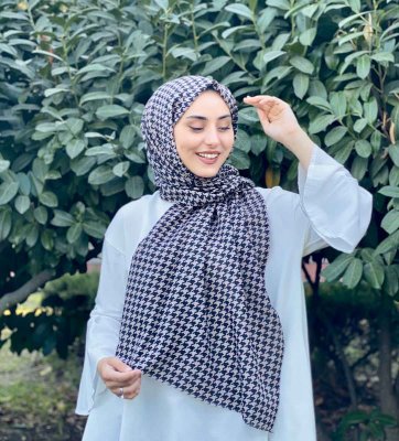 Soheila - Schwarz & Braun Gemustert Baumwolle Hijab
