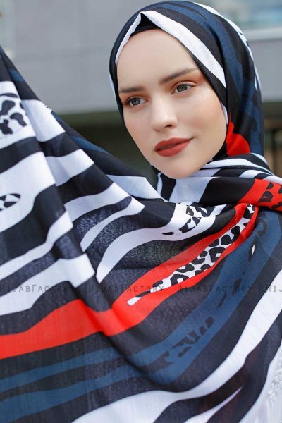 Emel - Navy Blau & Rot Gemustertes Hijab - Sal Evi