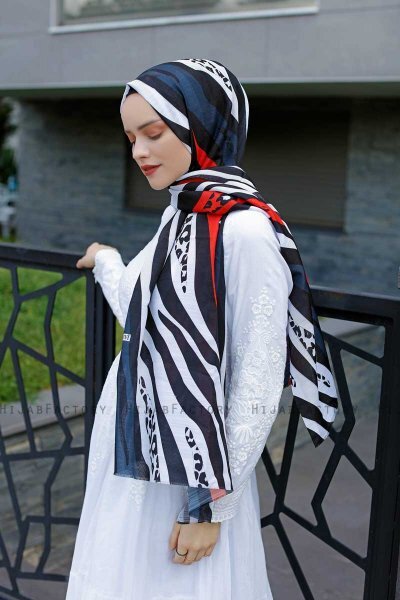 Emel - Navy Blau & Rot Gemustertes Hijab - Sal Evi