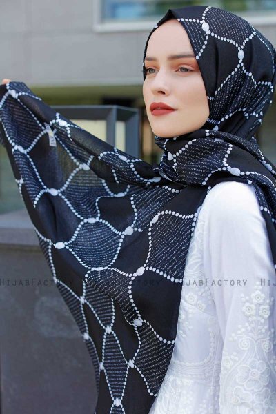 Tutku - Navy Blau & Weiß Gemustertes Hijab - Sal Evi