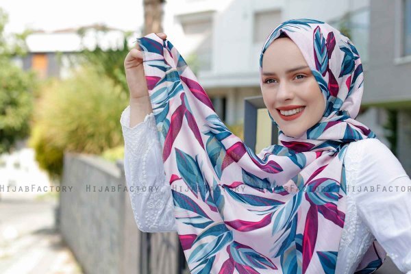 Beyza - Rosa & Blau Gemustertes Hijab - Sal Evi