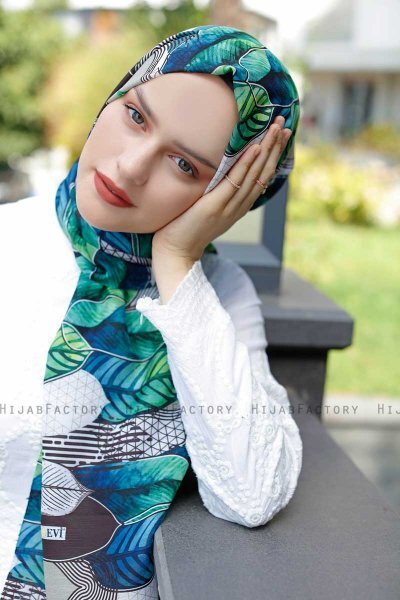 Kader - Grün Gemustertes Hijab - Sal Evi