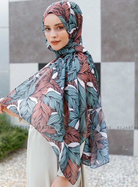Seyyal - Grün & Rosa Gemustertes Hijab - Sal Evi