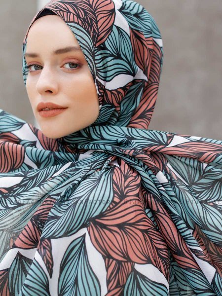 Seyyal - Grün & Rosa Gemustertes Hijab - Sal Evi