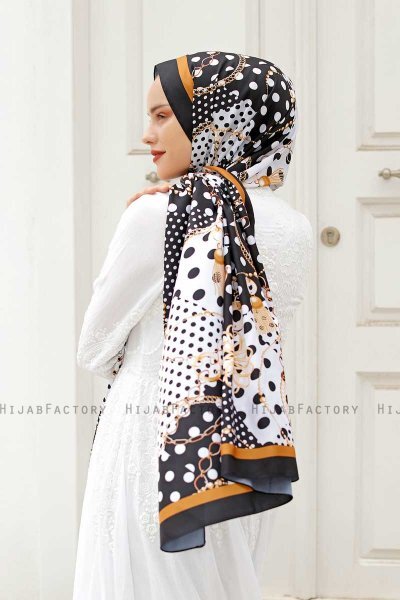 Gold Gemusterter Twill Hijab - Sal Evi