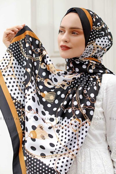 Gold Gemusterter Twill Hijab - Sal Evi