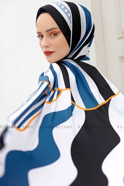 Ozean Gemusterter Twill Hijab - Sal Evi