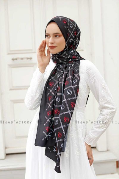 Rot Gemusterter Twill Hijab - Sal Evi