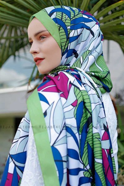 Blatt Gemusterter Twill Hijab - Sal Evi