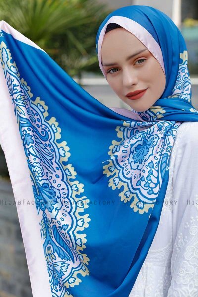 Blue Dream Gemusterter Twill Hijab - Sal Evi