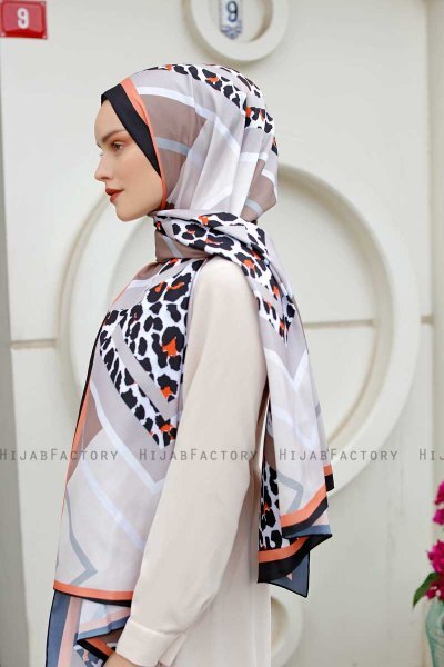 Orange Gemusterter Twill Hijab - Sal Evi