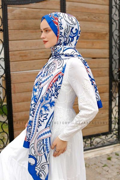 Ziegelrot Gemusterter Twill Hijab - Sal Evi