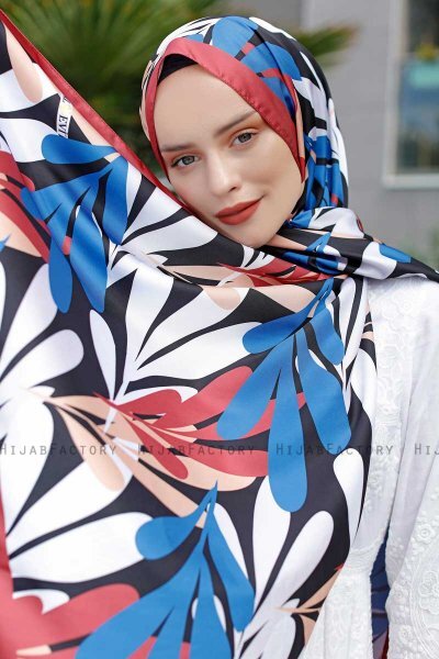 Blue Gemusterter Twill Hijab - Sal Evi