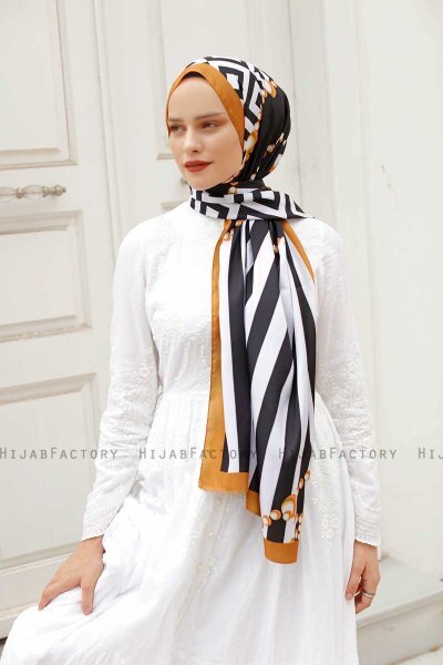 Yellow Pearl Gemusterter Twill Hijab - Sal Evi