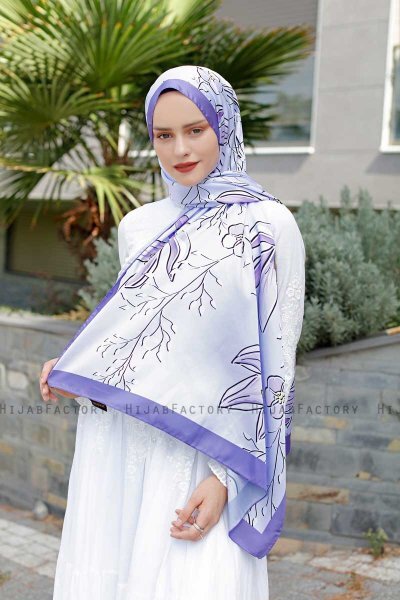 Lila Gemusterter Twill Hijab - Sal Evi
