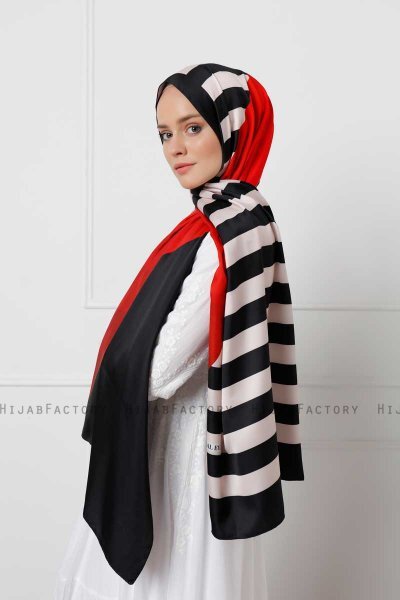 Gestreift Gemusterter Twill Hijab - Sal Evi