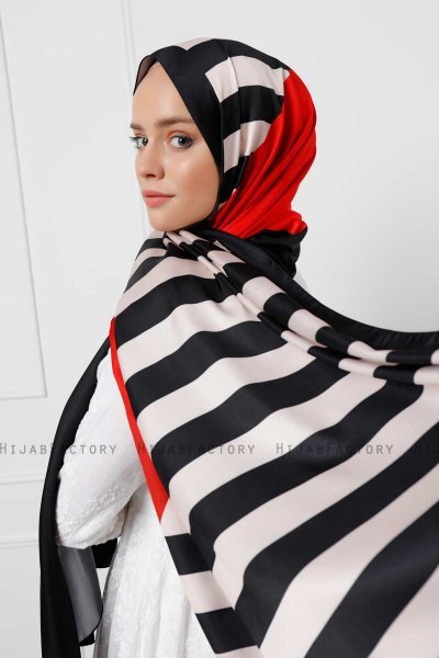 Gestreift Gemusterter Twill Hijab - Sal Evi
