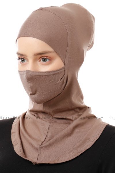 Damla - Dunkeltaupe Ninja Hijab Maske Untertuch