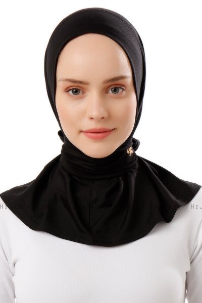 Sportif Plain - Schwarz & Gold Praktisch Viscose Hijab