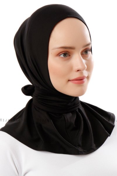 Sportif Plain - Schwarz & Gold Praktisch Viscose Hijab