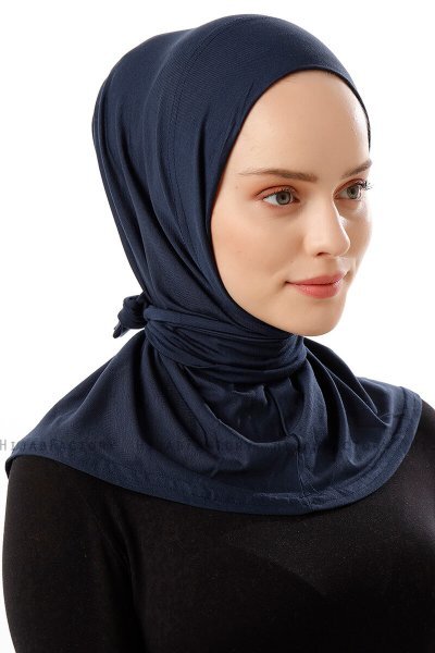 Sportif Plain - Navy Blau Praktisch Viscose Hijab