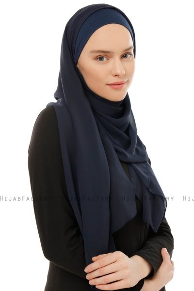 Alara Plain - Navy Blau One Piece Chiffon Hijab