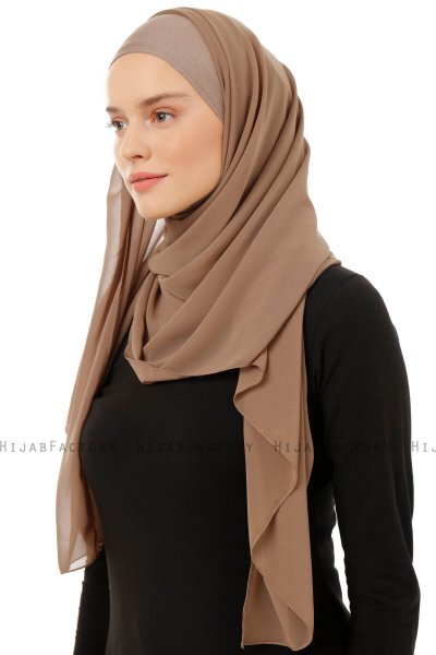 Alara Plain - Dunkeltaupe One Piece Chiffon Hijab