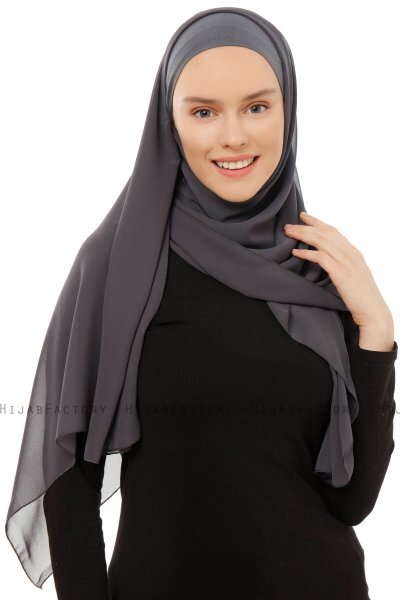Alara Plain - Anthrazit One Piece Chiffon Hijab