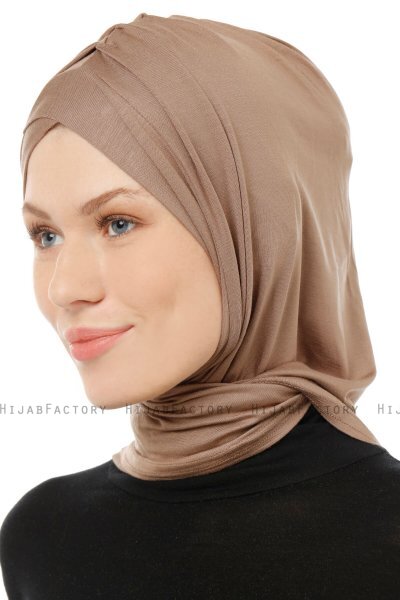 Isra Cross - Dunkeltaupe One-Piece Viscose Hijab