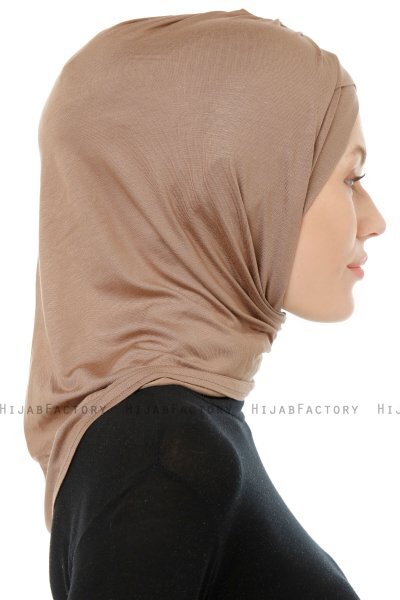 Isra Cross - Dunkeltaupe One-Piece Viscose Hijab