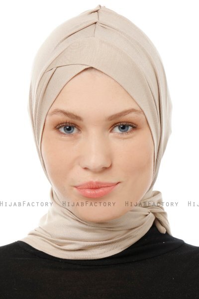 Isra Cross - Helltaupe One-Piece Viscose Hijab