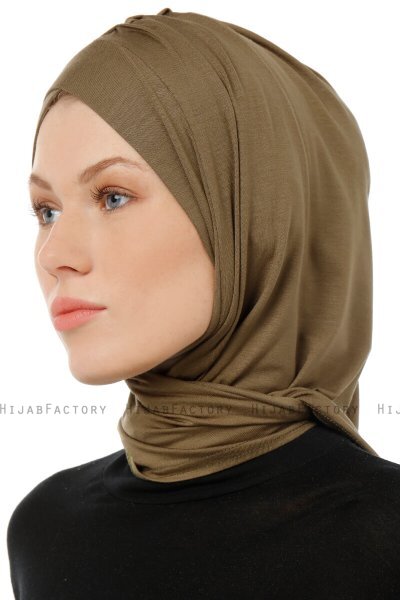 Isra Cross - Khaki One-Piece Viscose Hijab