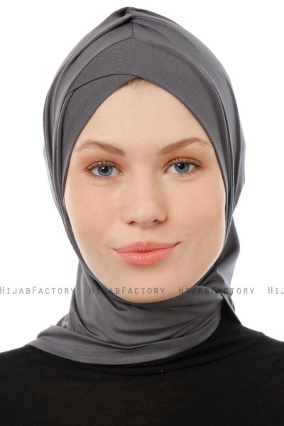 Isra Cross - Dunkelgrau One-Piece Viscose Hijab