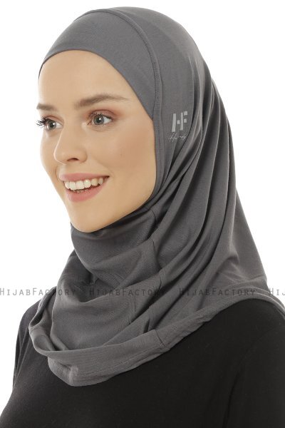 Hanfendy Plain Logo - Dunkelgrau One-Piece Hijab
