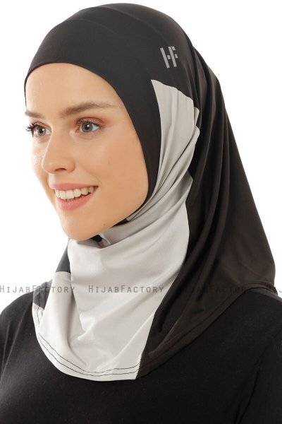 Esin - Schwarz & Hellgrau & Anthrazit One-Piece Hijab