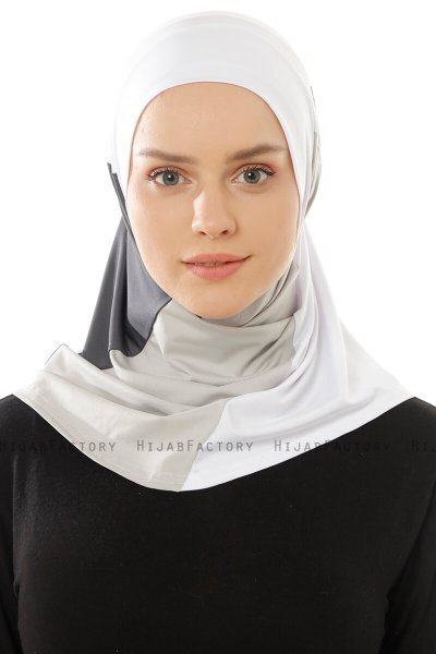 Esin - Weiß & Hellgrau & Anthrazit One-Piece Hijab