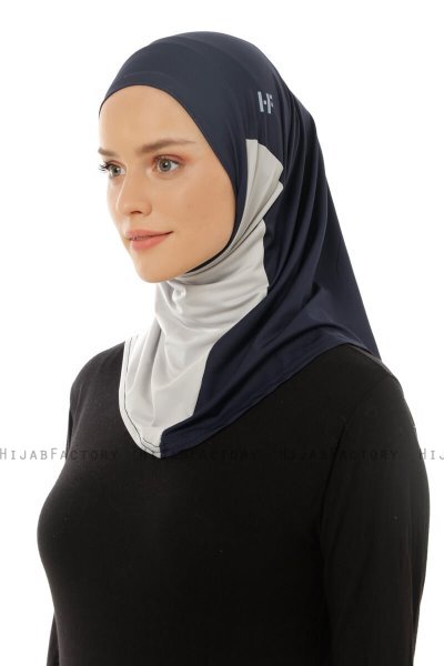 Esin - Navy Blau & Hellgrau & Hellblau One-Piece Hijab