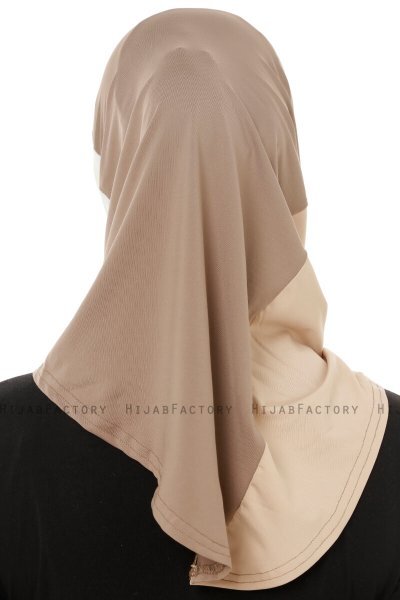 Esin - Dunkeltaupe & Creme & Helltaupe One-Piece Hijab