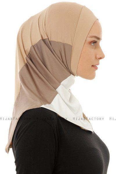Esin - Beige & Creme & Dunkeltaupe One-Piece Hijab