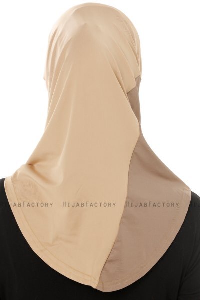 Esin - Beige & Creme & Dunkeltaupe One-Piece Hijab