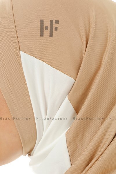 Esin - Beige & Creme & Dunkeltaupe One-Piece Hijab