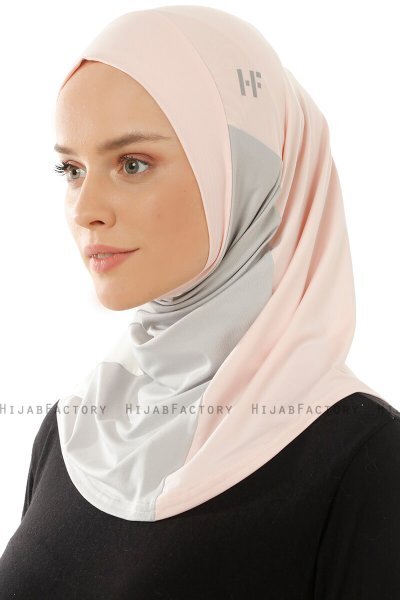 Esin - Altrosa & Hellgrau & Creme One-Piece Hijab