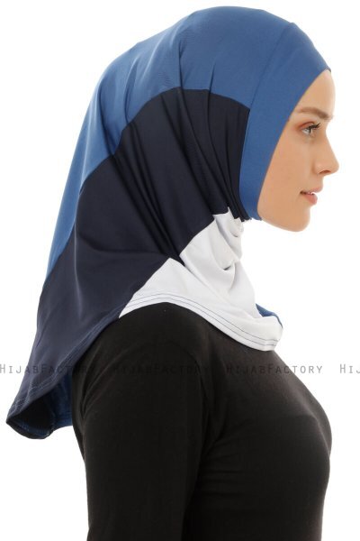 Esin - Indigo & Weiß & Navy Blau One-Piece Hijab
