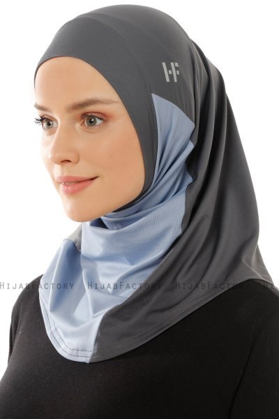 Esin - Anthrazit & Hellblau & Hellgrau One-Piece Hijab