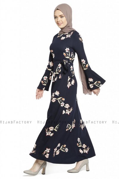 Naima - Navy Blau & Lachsfarbe Kleid