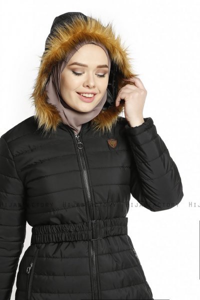 Yeliz - Schwarz Lange Jacke Mit Kapuze