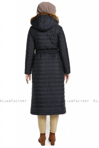 Yeliz - Navy Blau Lange Jacke Mit Kapuze