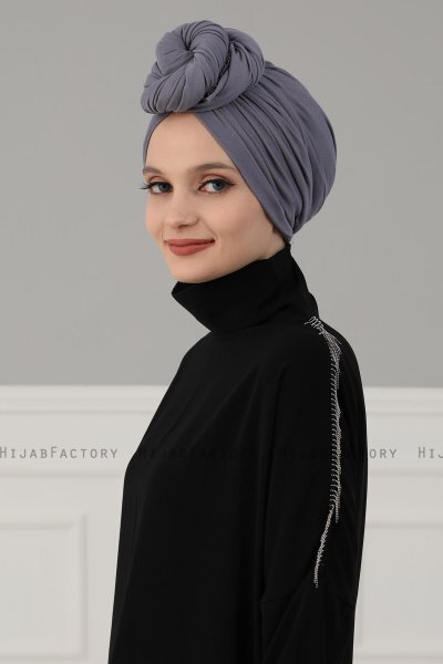 Amy - Grau Baumwolle Turban - Ayse Turban