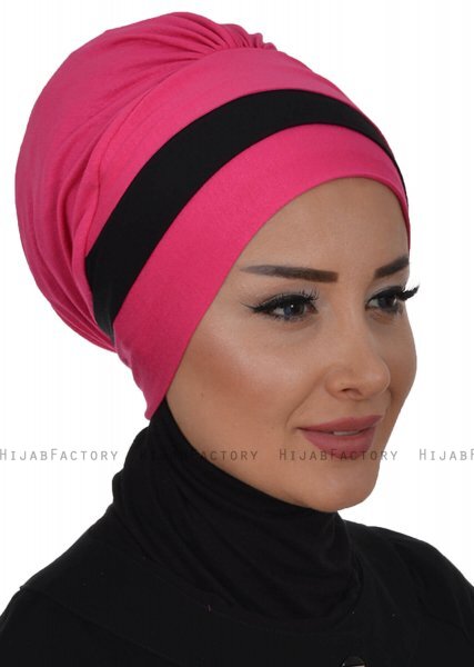Elsa - Fuchsie & Schwarz Baumwolle Turban